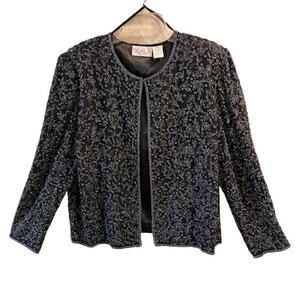 Scala, Womens Silk Beaded Black Formal Evening Jacket, Large